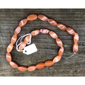 Unique Oldstock Carnelian Chalcedony Twisted Oblong Beads 16" Strand 25 Beads